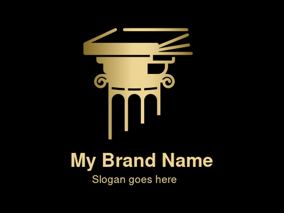 Elegant Gold Open Book and Arched Column Symbol Logo Design for Prestigious Academic and Educational Institution Branding